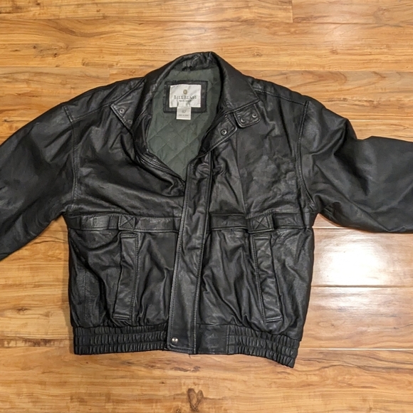 Genuine Leather Bomber Jacket Men's Large Black EUC Biker Bill Blass Vintage - Picture 3 of 6